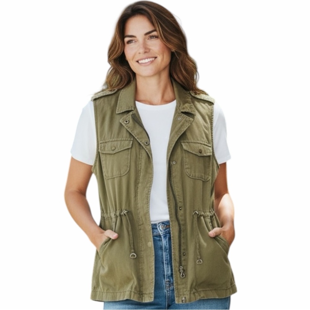 VELVET by Graham & Spencer Woman’s Utility Cargo Vest Olive Green Size Small